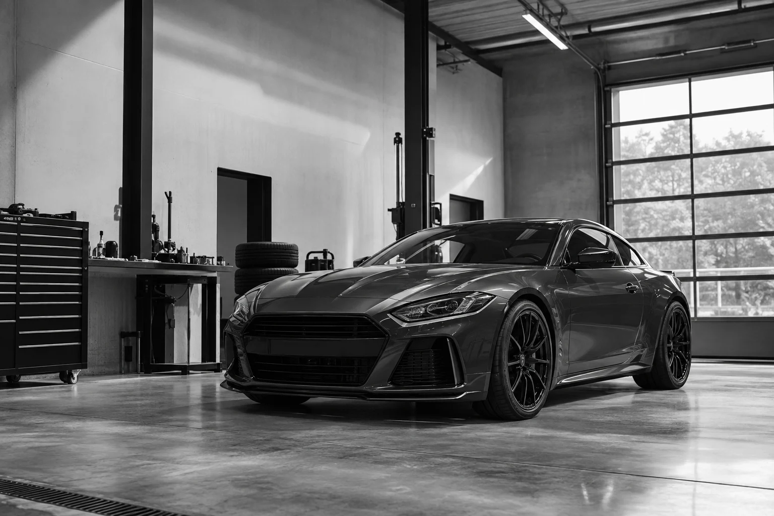 AI-created workshop image for the fictional Form 01 specialist garage